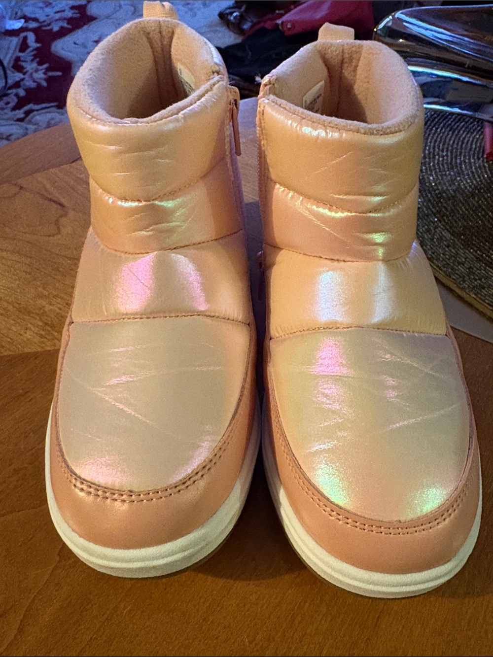 Cat & Jack Iridescent Peach Pink Kids Ankle Boots